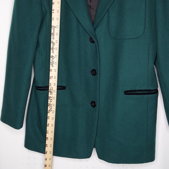 JL Colebrook Blazer Medium Green Black Velvet Collar Vneck Pocket Button Vintage - Picture 4 of 8